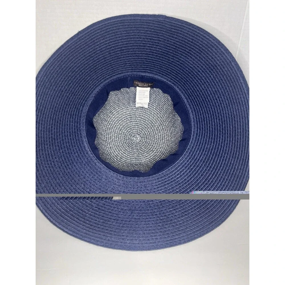 L’Atelier Du Sac Made in Italy Blue White Paper Straw Wide Brim Sun Hat